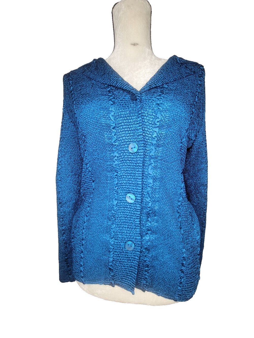 Pleats Collection By Pings Imports Shimmer Crinkle Texture Jacket Blue Small NEW